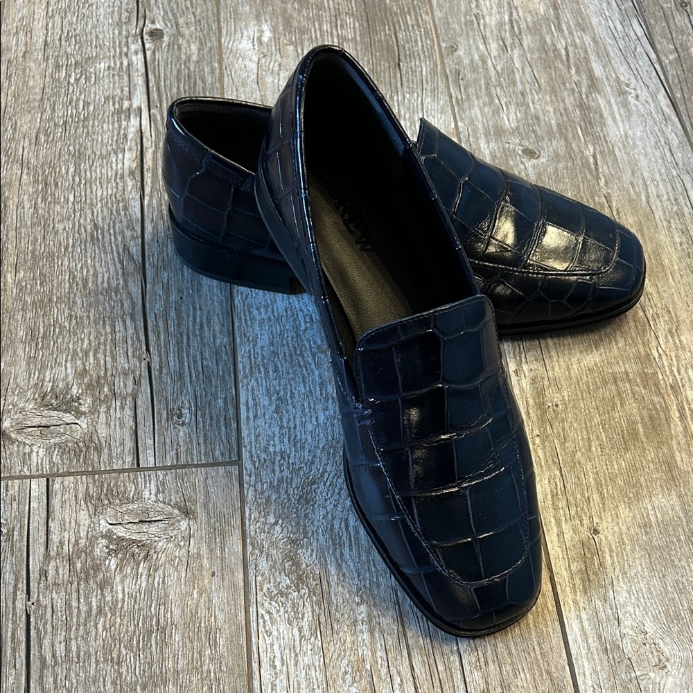 J Crew loafers navy leather croc embossed classic style Trending! Sz 9 women